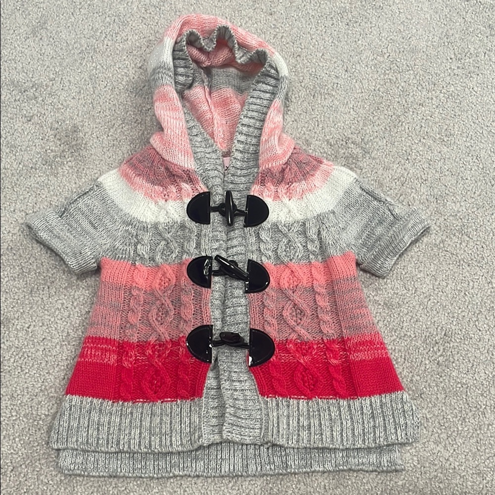 Colorful Knit Hooded Sweater with Toggle Closures Size 18 Months